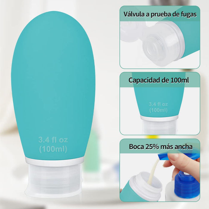 Opret, botellas de viaje silicona 4 piezas, botes rellenables 100ml