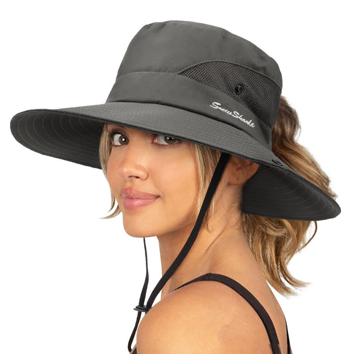 DRESHOW, sombrero de mujer para el sol, UV protección, plegable, gris oscuro