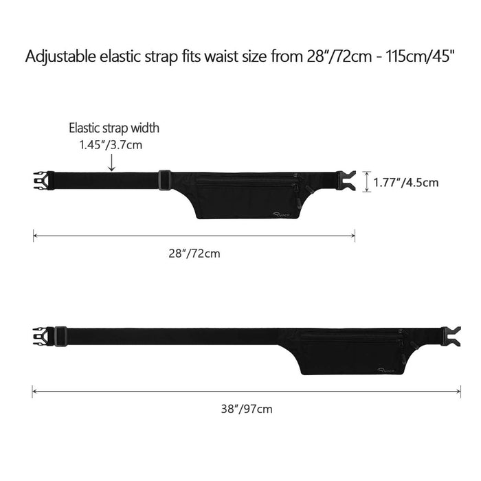 Ryaco, cinturón de viaje para dinero con bloqueo RFID, unisex, negro