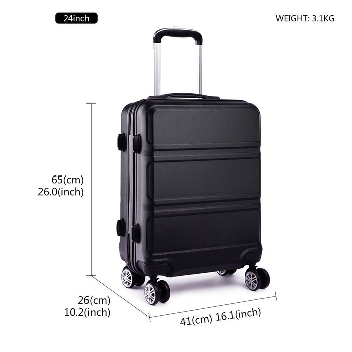 Kono, juego de maletas de viaje rígidas ABS 3 piezas trolley con 4 ruedas y cerradura de combinación (Cabina/Mediana/Grande, Negro)