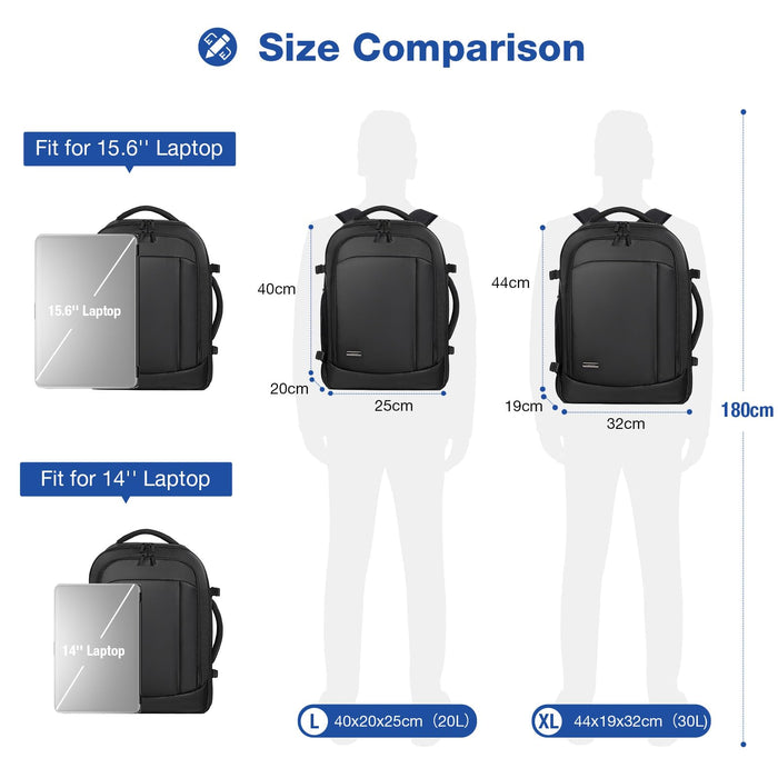 Lekespring, Zaino Ryanair 40x25x20, 20L, Zaino da Viaggio Aereo, Nero