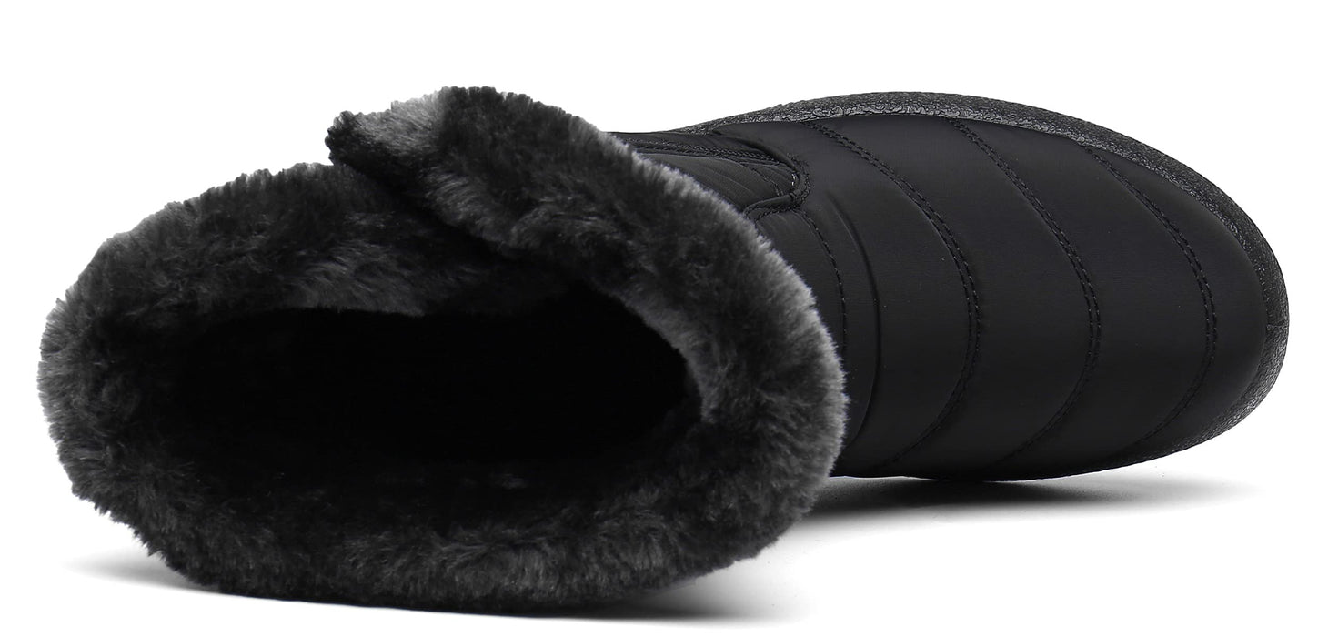 Hsyooes, botas para mujer de nieve, forradas con pelo, antideslizantes, negro