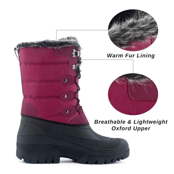 Knixmax, botas de nieve para mujer con forro térmico impermeable antideslizante, rojo vino