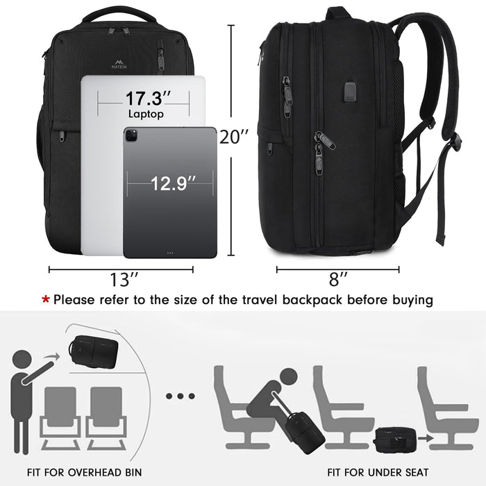 MATEIN Travel Laptop Backpack 40L for Men&Women with USB Charging Port&Shoe Compartment, Carry on Backpack 17 Inch Flight Approved Water Resistant, Black