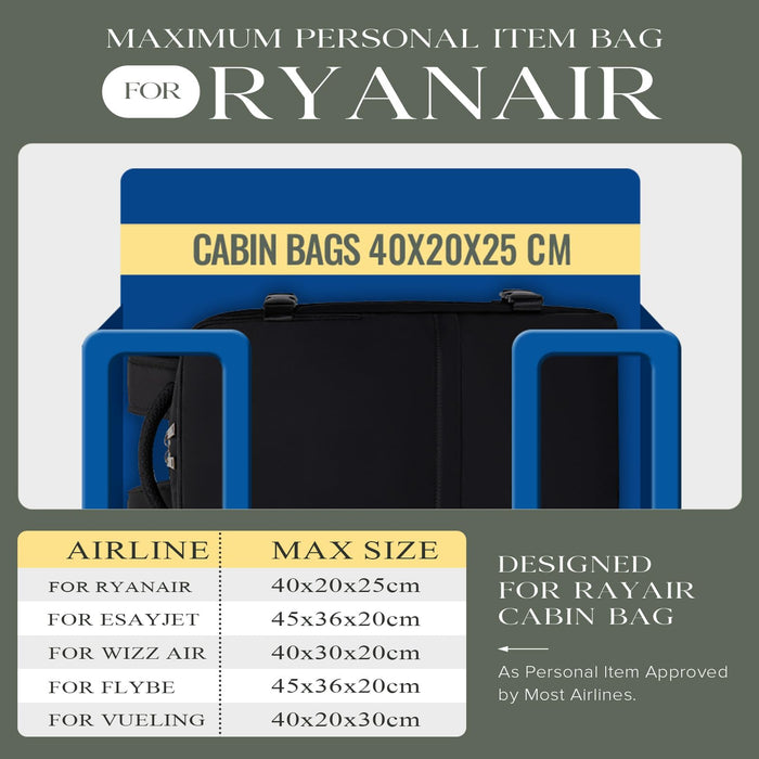 Hayayu, 20L, Borse da Cabina per Ryanair 40x20x25 Bagaglio a Mano, Nero