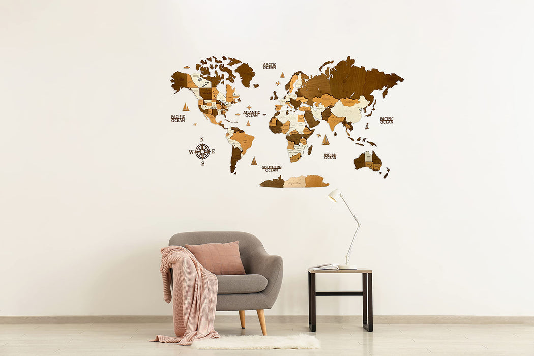 Woodvio, mapa del mundo madera 3D para la decoración del hogar y la oficina