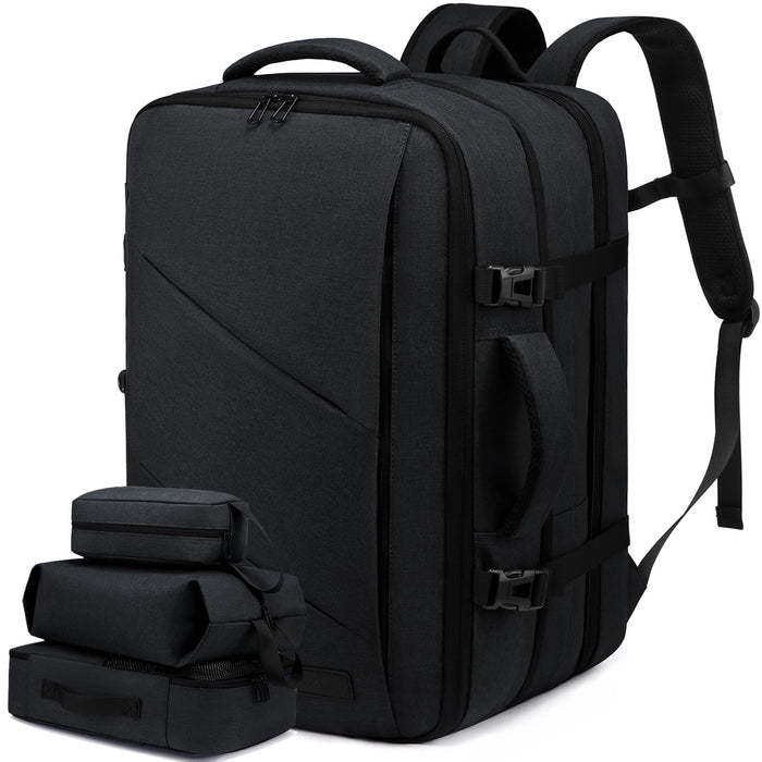 LOVEVOOK 30-40L Handgepäck Rucksack, Supergroßer erweiterbar Reiserucksack Flugzeug, Laptop Rucksack für 17 Zoll Herren Damen, Flug genehmigt Rucksack Anti-Diebstahl, Schwarz