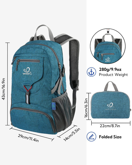 Waterfly Ultra Lightweight Foldable Backpack: 20L Packable Rucksack Daypack for Men Women Hiking Travelling Camping Sports Outdoor