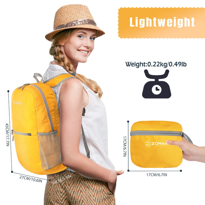 ZOMAKE, Zaino Pieghevole Ultraleggero, 20L, Giallo