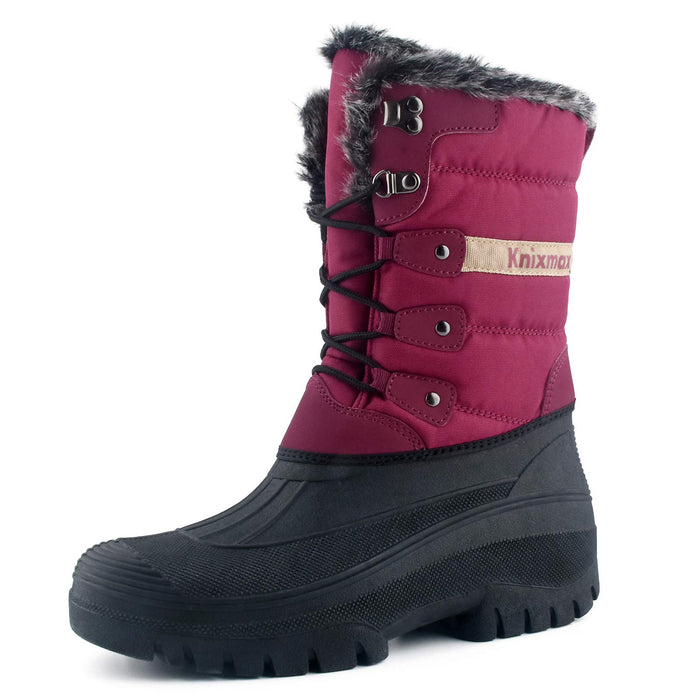 Knixmax, botas de nieve para mujer con forro térmico impermeable antideslizante, rojo vino