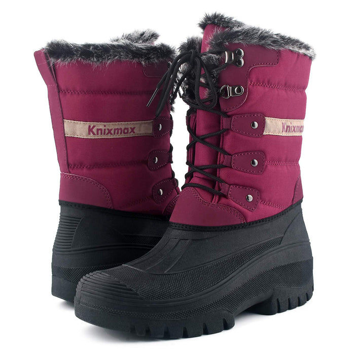 Knixmax, botas de nieve para mujer con forro térmico impermeable antideslizante, rojo vino