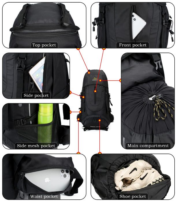 Doshwin, 70L mochila senderismo viaje, unisex, negro