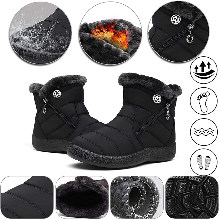 Gaatpot, botas para mujer de nieve, forradas con pelo, antideslizantes, negro