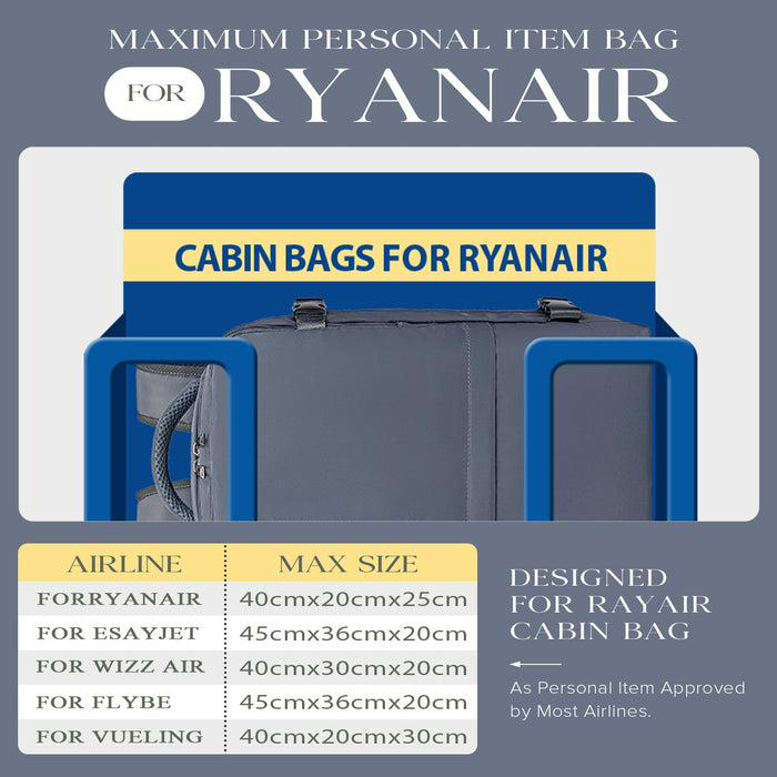 Hayayu, 20L, Cabin Bags 40x20x25 for Ryanair Underseat, Dark Gray