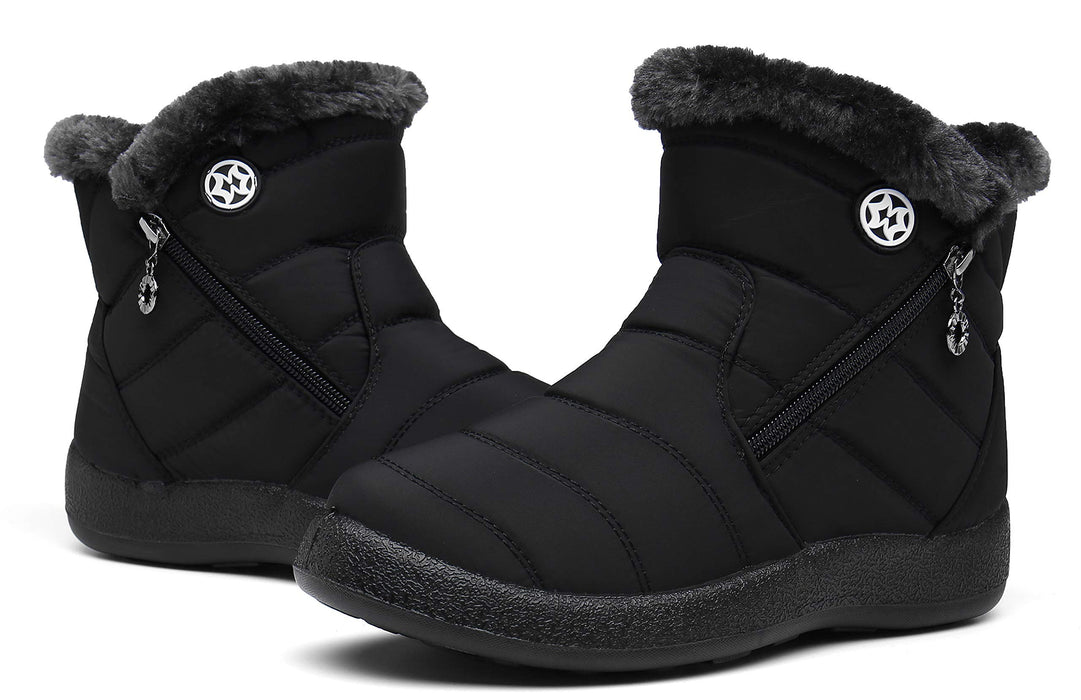 Hsyooes, botas para mujer de nieve, forradas con pelo, antideslizantes, negro