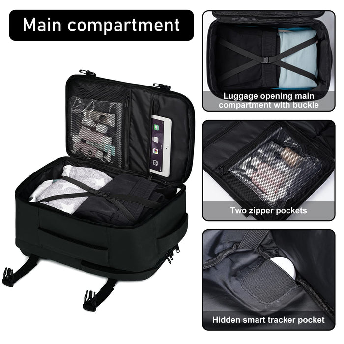 ECOHUB Rucksack 40x20x25 für Ryanair Flugzeug Reiserucksack Handgepäck Gepäck Laptop Daypacks PET-Recycelte Umweltfreundliche Backpack Wasserdichter Unter Sitzplatz 20L Damen Klein,Patentiert(Schwarz)