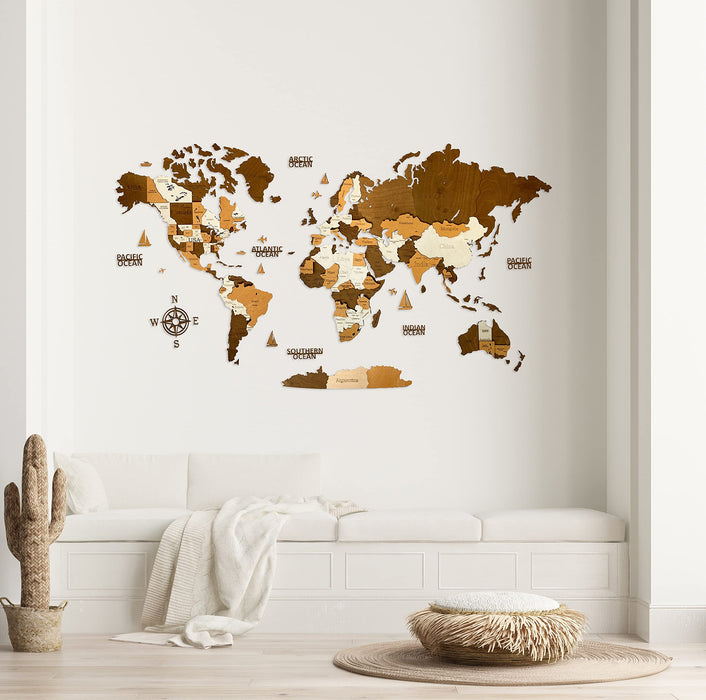 Woodvio, mapa del mundo madera 3D para la decoración del hogar y la oficina