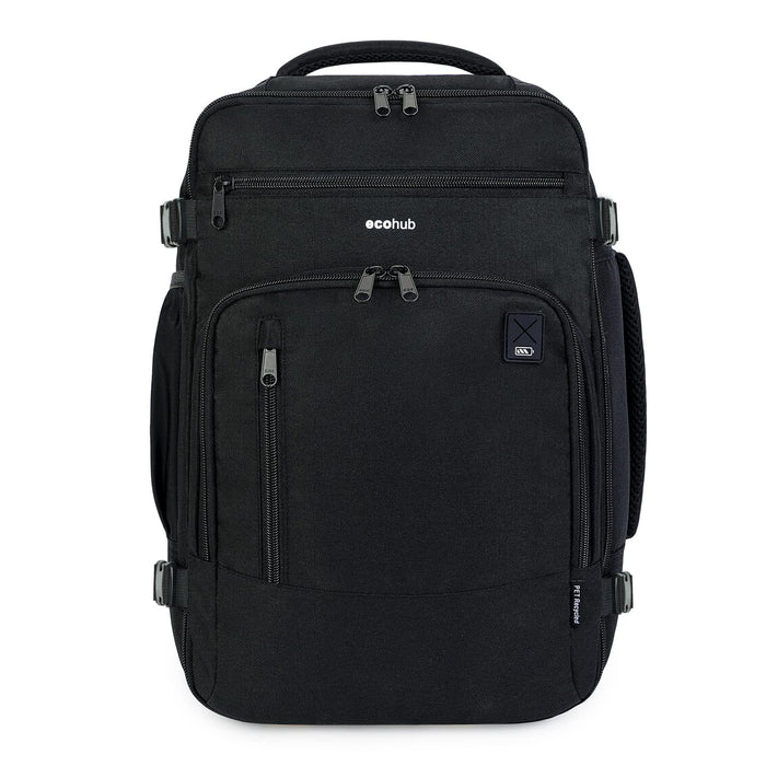 ECOHUB Rucksack 40x20x25 für Ryanair Flugzeug Reiserucksack Handgepäck Gepäck Laptop Daypacks PET-Recycelte Umweltfreundliche Backpack Wasserdichter Unter Sitzplatz 20L Damen Klein,Patentiert(Schwarz)