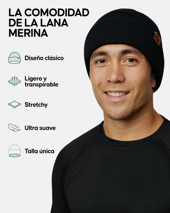 DANISH ENDURANCE, Gorro Beanie de lana merino, unisex, negro