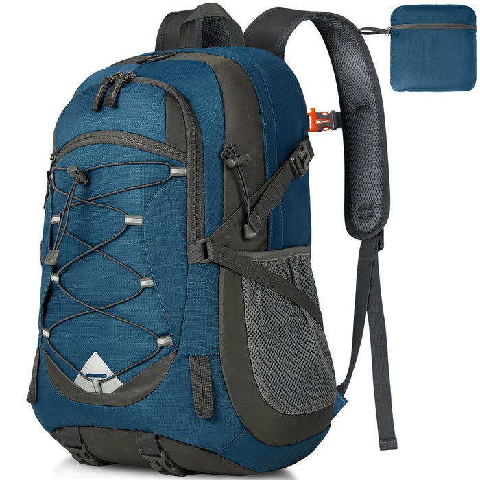 IGOLUMON Wanderrucksack Herren Damen 40L Wasserdichter Rucksack Leicht Faltbarer Reiserucksack Trekkingrucksack mit Reflexstreifen Für Radfahren, Klettern, Bergsteigen und Reisen Sport,Blau