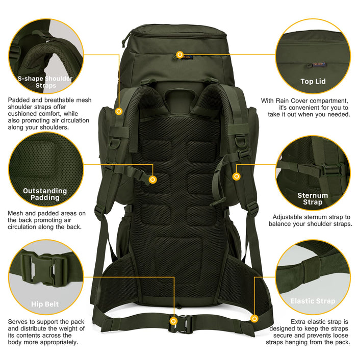 Mardingtop, mochila de senderismo táctica militar de 60 litros, verde militar