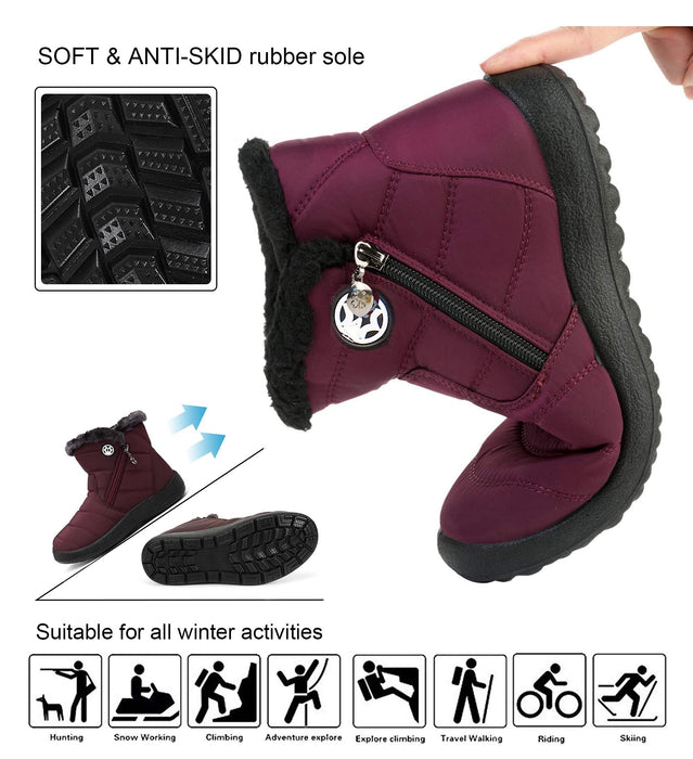 Hsyooes, botas para mujer de nieve, forradas con pelo, antideslizantes, negro