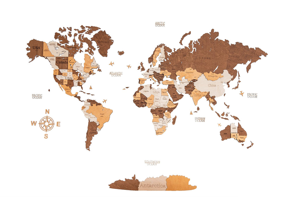 Woodvio, mapa del mundo madera 3D para la decoración del hogar y la oficina