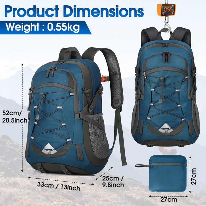 IGOLUMON Wanderrucksack Herren Damen 40L Wasserdichter Rucksack Leicht Faltbarer Reiserucksack Trekkingrucksack mit Reflexstreifen Für Radfahren, Klettern, Bergsteigen und Reisen Sport,Blau