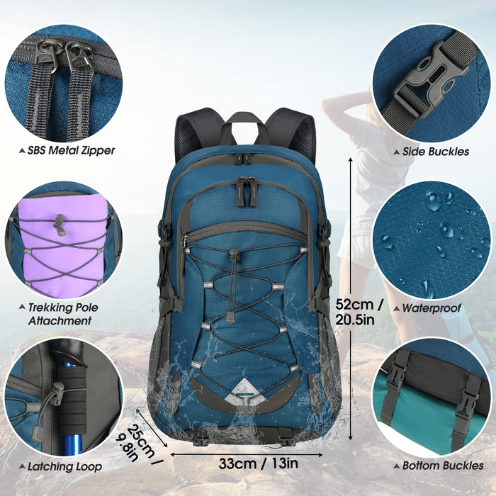 IGOLUMON Wanderrucksack Herren Damen 40L Wasserdichter Rucksack Leicht Faltbarer Reiserucksack Trekkingrucksack mit Reflexstreifen Für Radfahren, Klettern, Bergsteigen und Reisen Sport,Blau