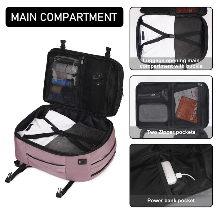 ECOHUB Rucksack 40x20x25 Ryanair Handgepäck 13 Taschen Reiserucksack Flugzeug Carry-ons Wasserdichter Rucksack Damen Klein PET-Recycelte Umweltfreundliche 20L,Patentiert(Rosa)