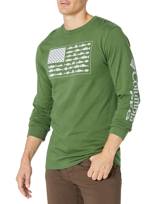 Columbia Mens Long Sleeve T-Shirt, Moss with Cirrus Grey