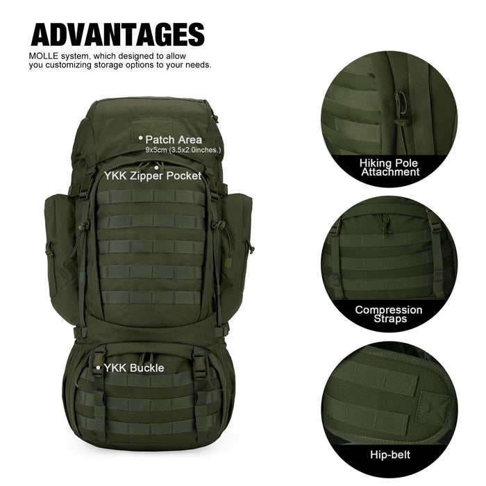 Mardingtop, mochila de senderismo táctica militar de 60 litros, verde militar