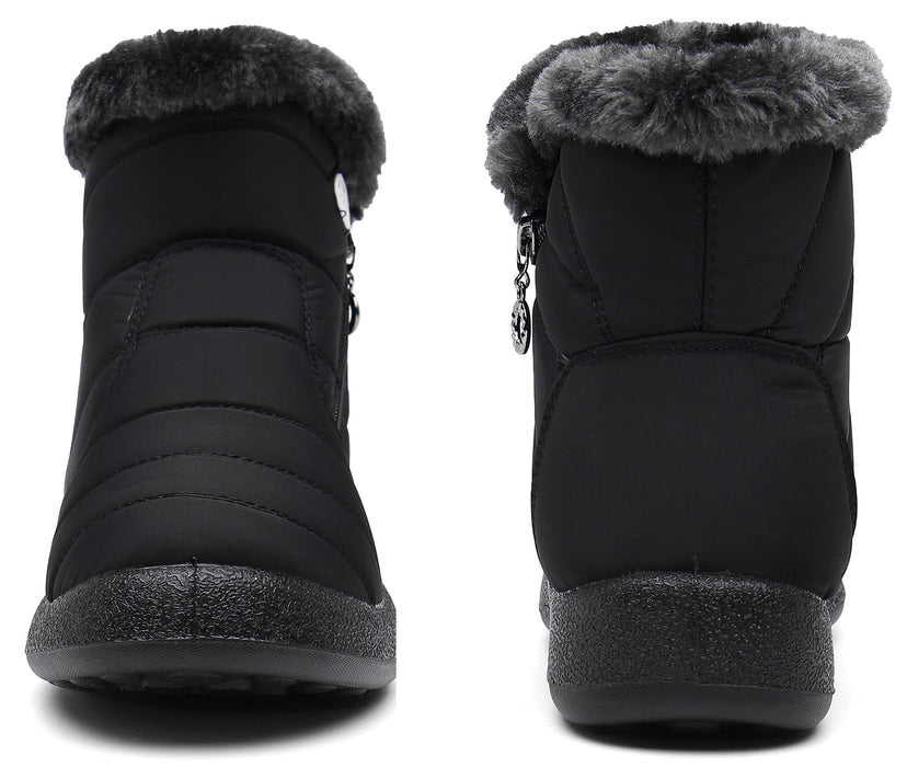 Hsyooes, botas para mujer de nieve, forradas con pelo, antideslizantes, negro