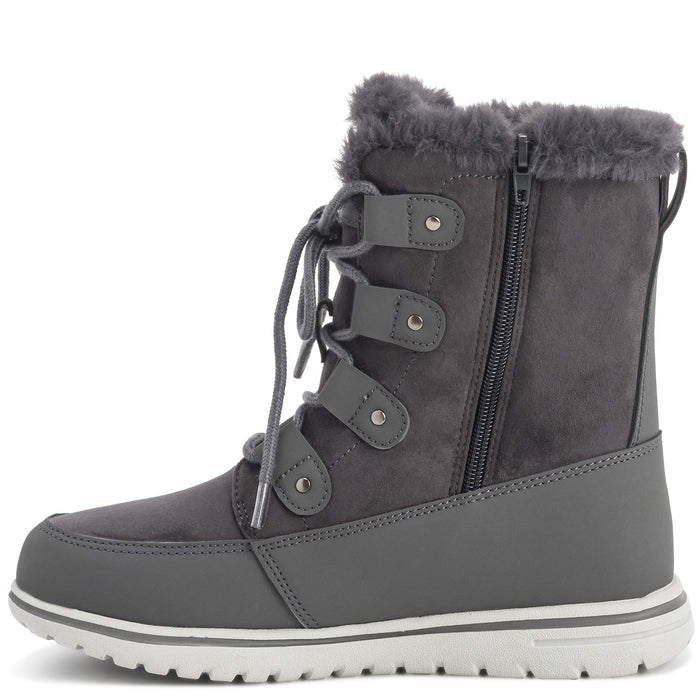 Polar Boot, mujer acolchada piel sintética, impermeables, gris ante