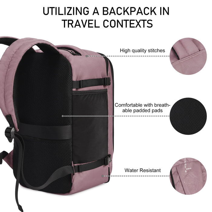 ECOHUB Rucksack 40x20x25 Ryanair Handgepäck 13 Taschen Reiserucksack Flugzeug Carry-ons Wasserdichter Rucksack Damen Klein PET-Recycelte Umweltfreundliche 20L,Patentiert(Rosa)