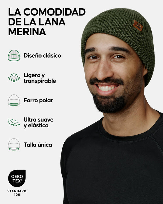 DANISH ENDURANCE, Gorro Beanie de lana merino, unisex, verde