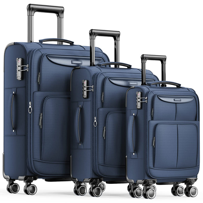 SHOWKOO, juego de maletas de viaje blandas 3 piezas ampliables trolley (M, L, XL- Azul)