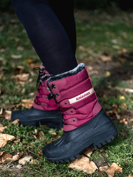 Knixmax, botas de nieve para mujer con forro térmico impermeable antideslizante, rojo vino