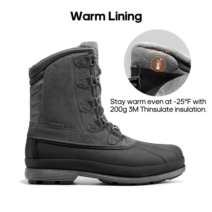 NORTIV 8, Men's Insulated Waterproof Work Winter Snow Boots, Grey/Black