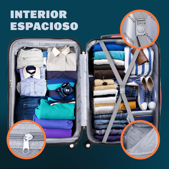 MONZANA, set maletas de viaje, 4 piezas (S-M-L-XL) rígidos, plata