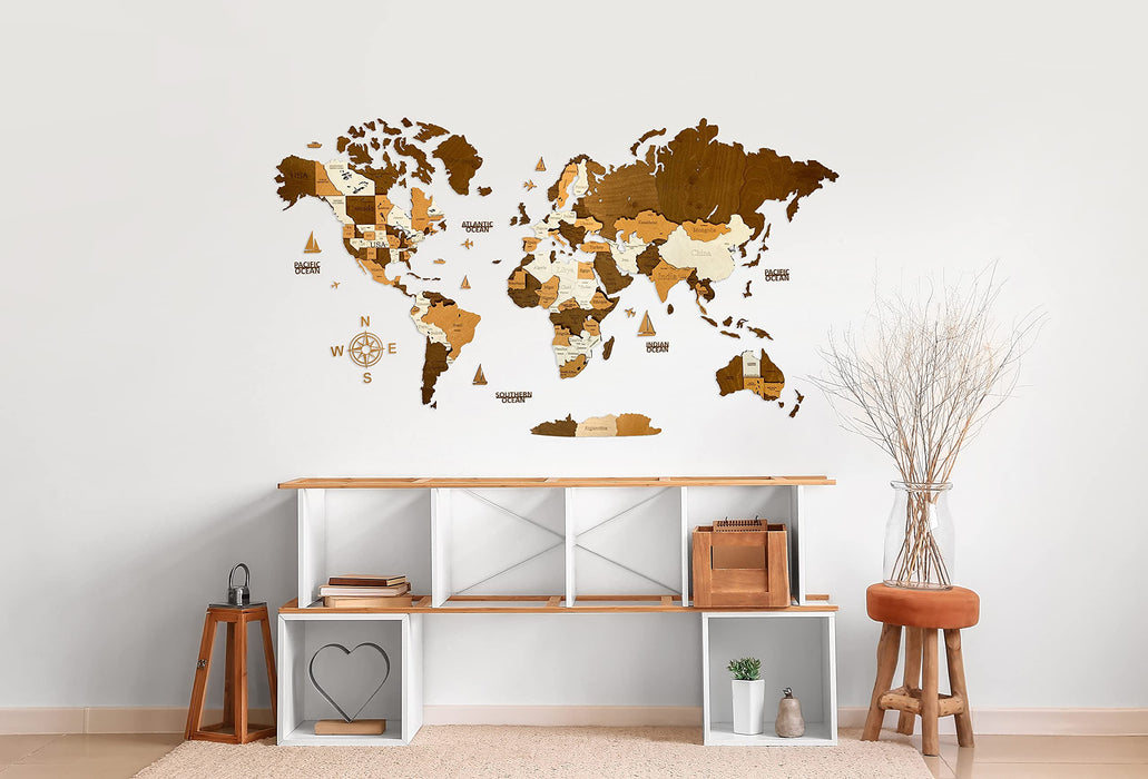 Woodvio, mapa del mundo madera 3D para la decoración del hogar y la oficina