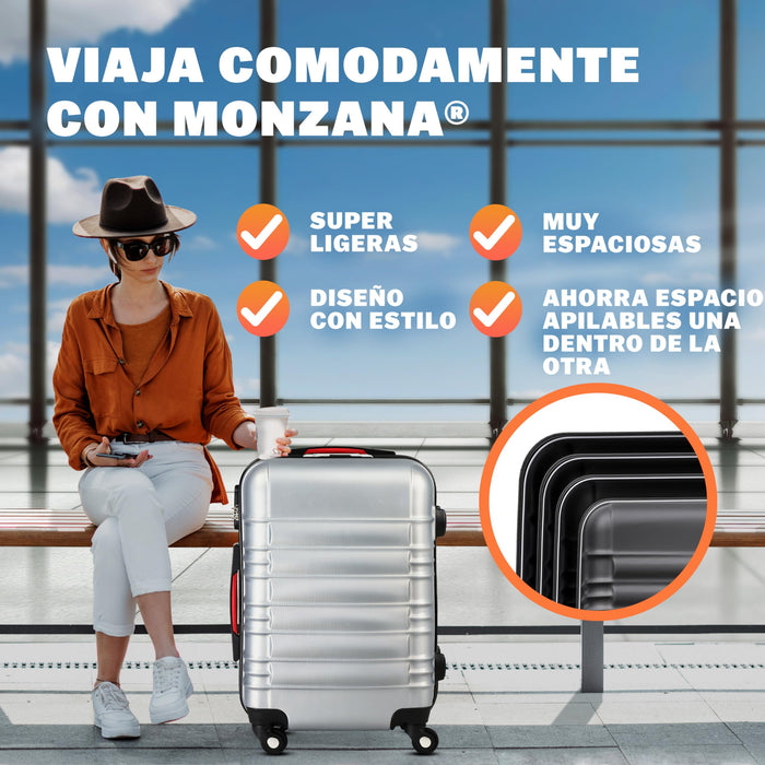 MONZANA, set maletas de viaje, 4 piezas (S-M-L-XL) rígidos, plata