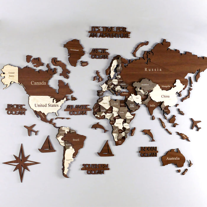 Iwa Concept, mapa del mundo de madera 3D para pared