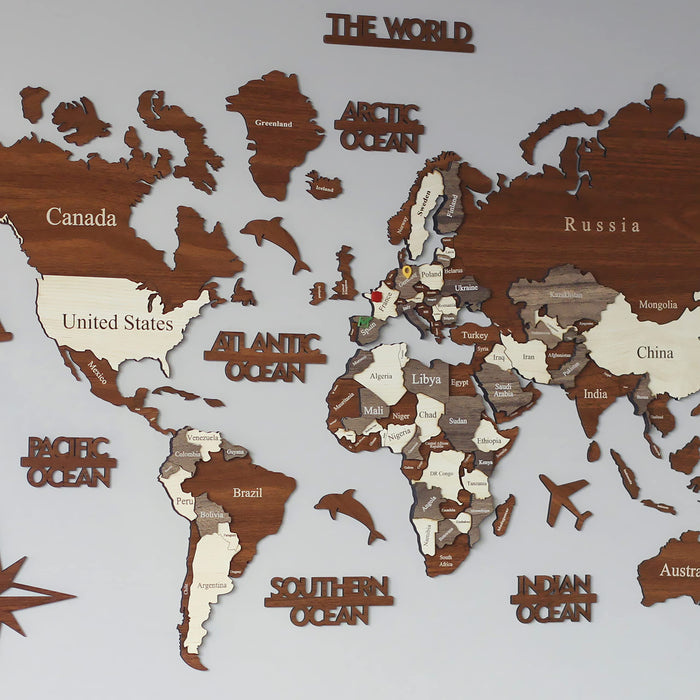 Iwa Concept, mapa del mundo de madera 3D para pared