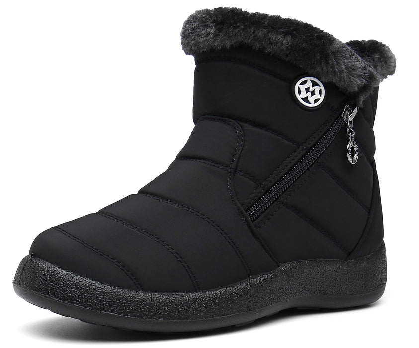 Hsyooes, botas para mujer de nieve, forradas con pelo, antideslizantes, negro