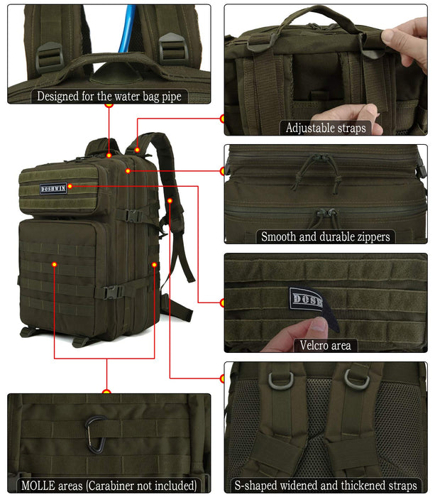 Doshwin, 40L Sac à Dos Militaire Tactique Armee, Olive