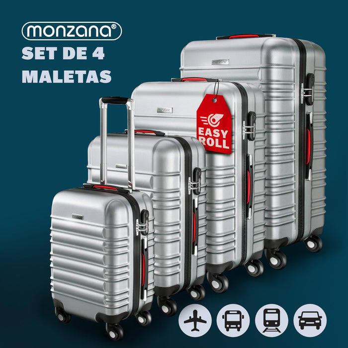 MONZANA, set maletas de viaje, 4 piezas (S-M-L-XL) rígidos, plata