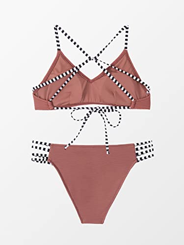 Cupshe, conjunto de bikini con tirantes cruzados, marrón rosado
