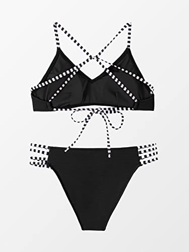 Cupshe, conjunto de bikini con tirantes cruzados, negro
