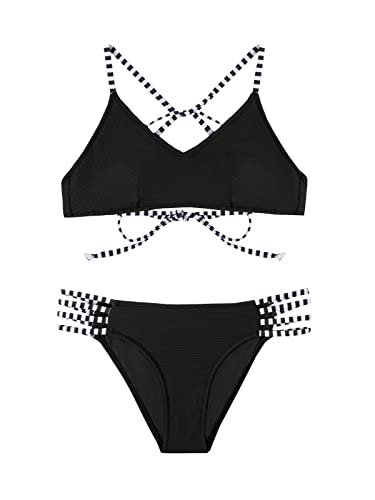 Cupshe, conjunto de bikini con tirantes cruzados, negro